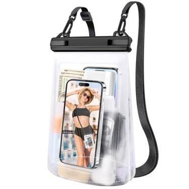 Imagem de ANLEDDA Bolsa de telefone flutuante à prova d'água de 2L para até 3 telefones [até 19 cm], bolsa impermeável com cordão ajustável de grande espaço para pescoço Bolsa seca para férias em família,