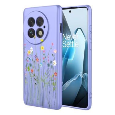 Imagem de HTXWXJC Capa de telefone para OnePlus 13, capa 1+13, capa flexível à prova de choque, capa macia de TPU com estampa de flor, capa de telefone para OnePlus 13, flor roxa
