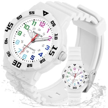 Imagem de SOCICO Relógio analógico infantil para meninos e meninas, impermeável, com pulseira macia, relógio de pulso com tempo de aprendizagem, fácil de ler, para crianças de 3 a 12 anos