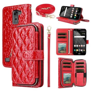 Imagem de Furiet Argyle Capa carteira para LG Stylo 2 2+/Stylus 2 Plus/Stylo2 V 2V Verizon com tiracolo/alça de pulso luxuosa couro PU com zíper bolsa à prova de choque porta-cartões capa para celular para G