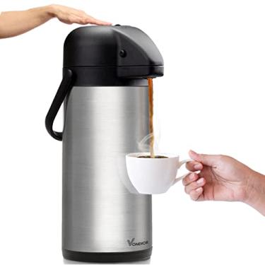 Imagem de Dispensador de café Airpot com bomba – Garrafa térmica de aço inoxidável para café (300 ml) – Dispensador térmico de bebidas – Urna térmica para água quente/fria, bebidas de chocolate de festa