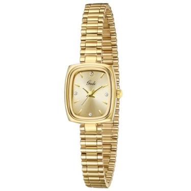 Imagem de FORSINING Relógios quadrados pequenos dourados para mulheres, relógios de pulso de quartzo com pulseira dourada de aço inoxidável, Dourado