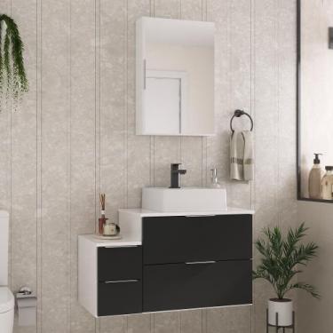 Imagem de Conjunto Gabinete Banheiro Nivus 80cm  - MOVEIS JOIA, Branco / preto