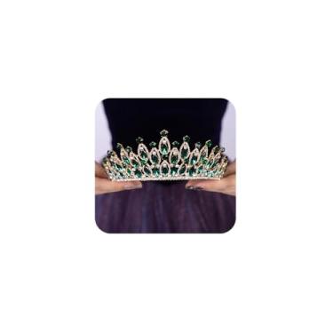 Imagem de Teyglen Tiara de casamento para mulheres, tiara de princesa de cristal dourado elegante com strass, coroa de rainha para festa de concurso de formatura da Grã-Bretanha, Free size, Strass, Sem Pedra