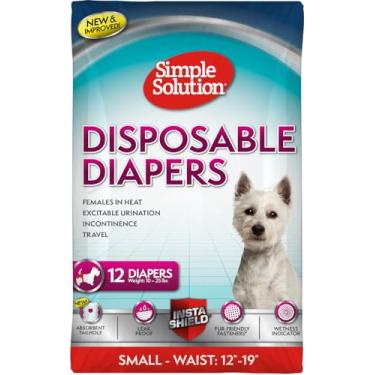 Imagem de Simple Solution Fraldas para cães femininas, fraldas para cães, treinamento penico, super absorvente, respirável, indicador de umidade para micção, cintura de 30 a 48 cm, (P, 12 ct)