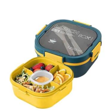 Imagem de Marmita Sanduicheira Bento Box Lunch 1200ml C/ 4 Divisórias  Talheres 