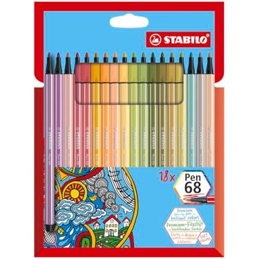 Imagem de STABILO Caneta de ponta de feltro premium - Caneta 68 - Carteira com 18 - Cores sortidas