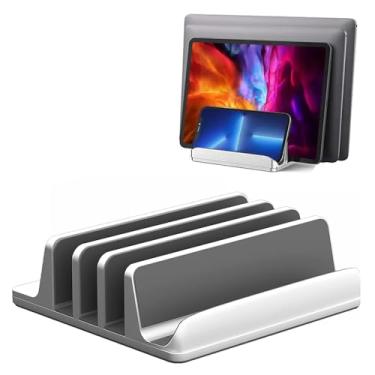 Imagem de Suporte vertical para laptop [versão atualizada], suporte de mesa de alumínio para economia de espaço Syslux com tamanho de base ajustável, compatível com todos os laptops MacBook/Surface/Lenovo/Dell/Gaming (prata)