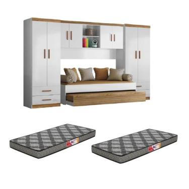 Imagem de  Guarda Roupa Solteiro 2UN,  Bicama  Armario Aéreo  Onix  com Colchões