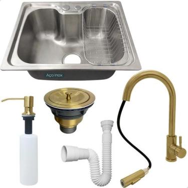Imagem de Kit Cuba Cozinha Gourmet Inox 304 50x40 Com Torneira Monocomando Doura