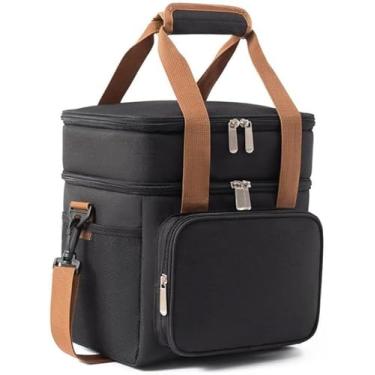Imagem de Bolsa Térmica Dupla Camada, Almoço Portátil, com Alça Marrom, Compartimentos Separados para Bebidas e Alimentos (Preto)