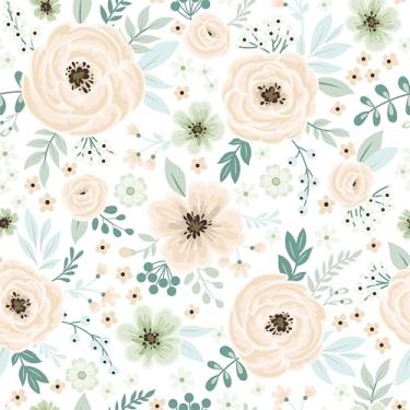 Imagem de Mangoloo Papel de parede floral moderno papel de parede floral boho autoadesivo removível verde/branco/rosa papel de contato floral para armários forro de prateleira meninas banheiro quarto papel de