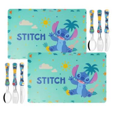 Imagem de Jogo Americano e Talheres Infantil Stitch Disney Aço Inox 8 Peças - Si