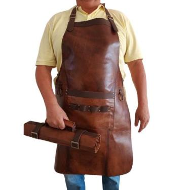 Imagem de Kit Avental + Estojo Porta Facas Churrasqueiro Raiz Em Couro - GGFonta