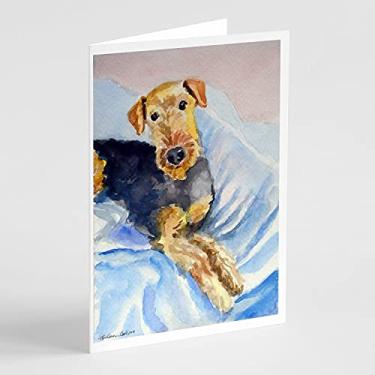 Imagem de Caroline's Treasures 7335GCA7P Cartões de felicitações e envelopes aconchegantes Airedale Terrier Pacote com 8, 7 x 5, multicolorido