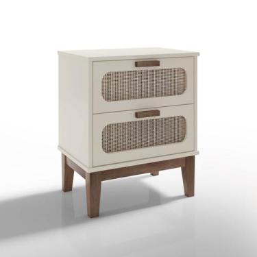 Imagem de mesa de cabeceira Santorini 45cm pes de madeira 2 gavetas Off White - 