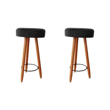 Imagem de Kit Duas Banqueta Alta Para área Gourmet Balcão Pés Palito Suede Grafite Eli Móveis E Decoração