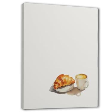 Imagem de JWVK Impressões de arte de parede em tela de cozinha, croissant e café, café da manhã francês, decoração de parede, pôsteres para cozinha, sala de jantar, café, bar, estação, café, padaria, moldura de