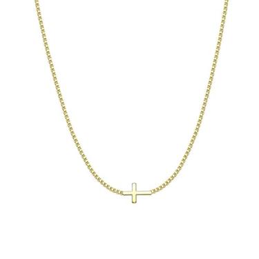 Imagem de BieAziton Colar feminino com pingente de cruz banhado a ouro real 14K - delicado, simples, moderno, fofo, joia religiosa, minimalista, pincel, cola, primer, creme, lâmpada, papel alumínio, Large,