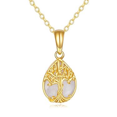 Imagem de Colar de ouro 14 k com pingente de lótus/árvore da vida em gota natural com pingente de pedra da lua para mulheres joias do Dia das Mães, Ouro, sem informações