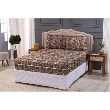 Imagem de Capa Colchão Solteiro King 28cm Protetor com Zíper Malha Gel Grossa Estampa 5 Folha Marrom