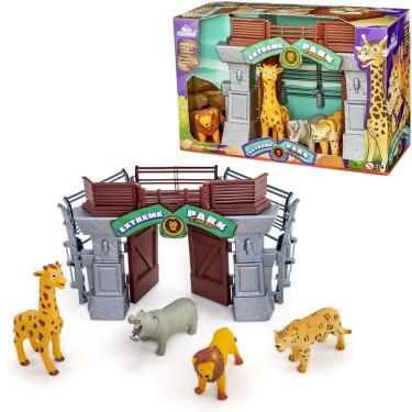 Imagem de Kit 4 Animais Safári Infantil Extreme Park Com Cercado - Adijomar
