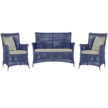 Imagem de Jogo Sofá e 2 Poltronas de Área Igapó Alumínio Pintura Marrom Corda Náutica Estofado 3 Trama