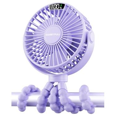 Imagem de Ventilador portátil SWEETFULL 4 velocidades, para carrinho de bebê, tela, 4.000 mAh, com clipe, a bateria, recarregável, para assento de carro de bebê, berço, viagem – roxo