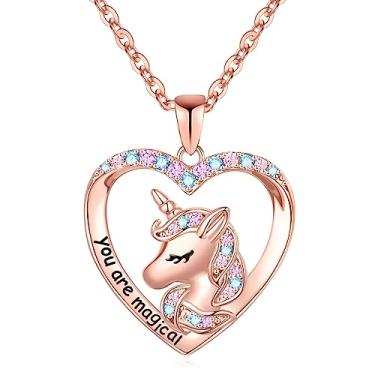 Imagem de Presentes de unicórnios para meninas, pingente de coração CZ banhado a ouro branco 14K You Are Magical Unicorn colar para meninas joias letra inicial unicórnio colares para meninas mulheres unicórnios presentes para meninas adolescentes meninas, Metal, Zircônia cúbica