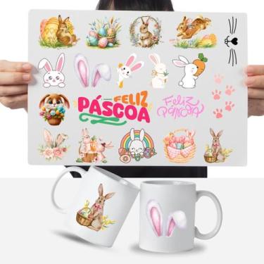 Imagem de Cartela Adesivos Coelho da Páscoa DTF UV Prova D'Água - Graviarte