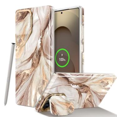 Imagem de GVIEWIN Capa magnética para Samsung Galaxy S25 Ultra com suporte de capa de câmera, [compatível com MagSafe] [protetor de tela] Capa de telefone mármore com proteção contra quedas de grau mil-grade de