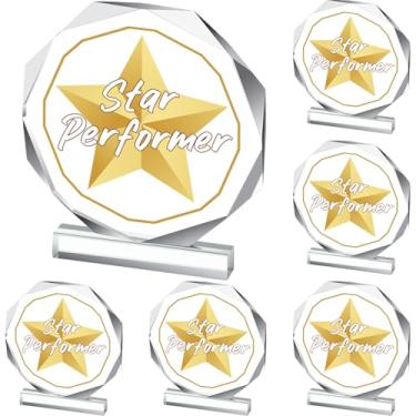 Imagem de CroBlissful Prêmio Troféu de 6 peças 12 x 12 cm Prêmio de Placas de Troféu de Acrílico para Crianças Adultos Participação em Equipes Prêmios de Presente (Estrela Performer)