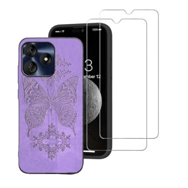 Imagem de DAMONDY Capa para BLU G64L com 2 protetores de tela, linda flor 3D macia de silicone preto TPU à prova de choque para mulheres e meninas, capa de corpo inteiro para BLU G64L - roxo