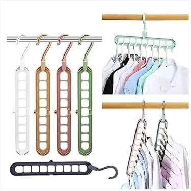Imagem de Kit Cabide Organizador Multifuncional 360º Arara Guarda Roupa Suporte Plástico Para Cabides de Roupas Cabides Magico 9 Furos Multi-dobrável Premium (4 Und)