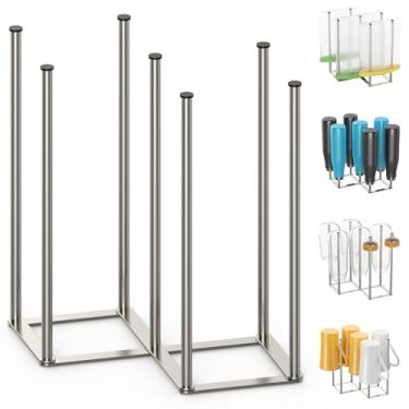 Imagem de KORRTFID Prateleira dobrável para secar mamadeiras, suporte de drenagem de copo dobrável, secador de saco de armazenamento reutilizável retrátil com fundo antiderrapante - aço inoxidável (prata)