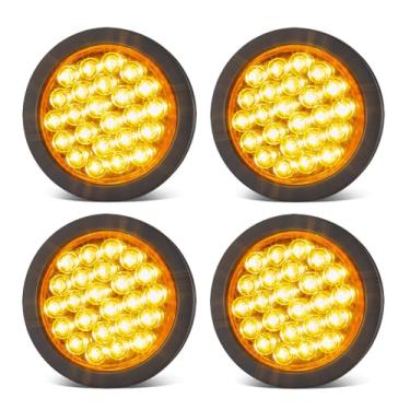 Imagem de Luzes estroboscópicas de LED âmbar redondas de 10 cm, 24 LEDs, luz traseira, luzes de freio para caminhão de reboque 10-30V IP67 Waterpobre, 4 peças