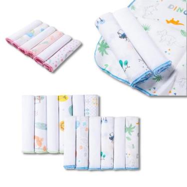 Imagem de Kit 6 Paninho de Boca Babete Bebê 100% Algodão Papi Karinho Tecido de 