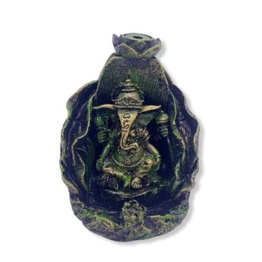 Imagem de Incensario cascata folha ganesha verde 11 cm em resina - Lua Mistica