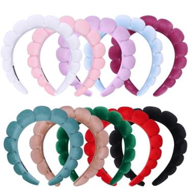 Imagem de RAISEY 10 faixas de cabeça de spa a granel, para mulheres, maquiagem, esponja, lavagem facial, faixa de cabelo inchado para lavar o rosto e maquiagem feminina (tecido de veludo)