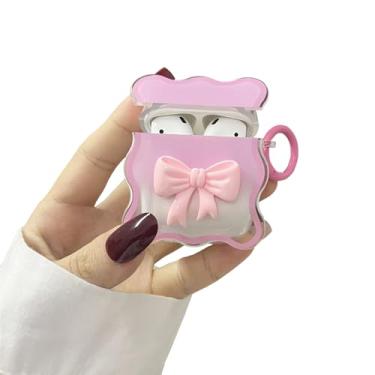 Imagem de Faneiy Capa transparente para AirPods 2ª 1ª geração com laço borboleta 3D, capa de fone de ouvido fofa, design feminino, para AirPods rosa, capa protetora macia para AirPods 2/1
