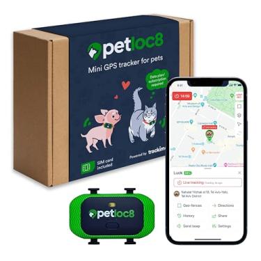 Imagem de Rastreador GPS pequeno para cães e gatos da Petloc8 - cabe na coleira do seu cão ou gato, bateria de longa duração, resistente à água, cercas geográficas e histórico de localização do animal de
