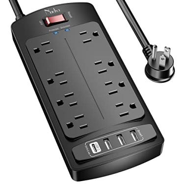 Imagem de Power Strip , Nuetsa Surge Protector with 8 Outlets and 4 USB Ports, 6 Feet Extension Cord (1875W/15A) for for Home, Office, Dorm Essentials, 2700 Joules, ETL Listed, Black…