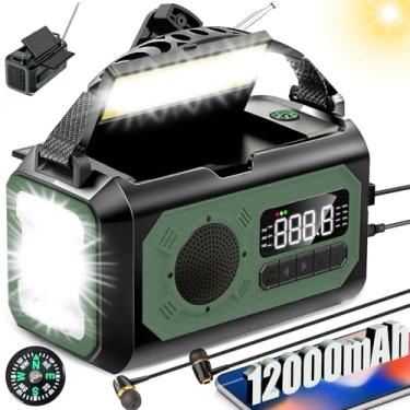 Imagem de Rádio de emergência de 44400 mWh, rádio de manivela, rádio solar portátil de 12000 mAh, rádio meteorológico AM/FM/NOAA com 2 painéis solares, 3 métodos de carregamento, alarme SOS, lanterna,