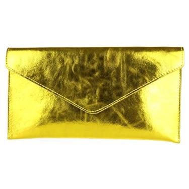 Imagem de Girly HandBags Bolsa tiracolo feminina de couro legítimo italiano simples, Ouro brilhante metálico, W 30, H 17, D 2 cm (W 12, H 7, D 1 inches)