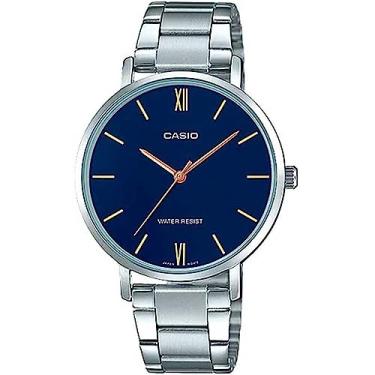 Imagem de Casio LTP-VT01D-2B Relógio feminino analógico original de aço inoxidável LTP-VT01, Azul, 40×34×7.9mm, Movimento de quartzo
