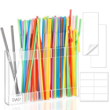 Imagem de Suporte de canudo para armário organizador de armazenamento de palha de acrílico com dupla face, dispensador de canudos reutilizável com fita adesiva e adesivos para cozinha de armário de balcão