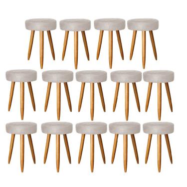 Imagem de Kit 14 Banqueta Alta Julia 50Cm Bar Cozinha Bistrô Pé Palito Rústico Suede Bege