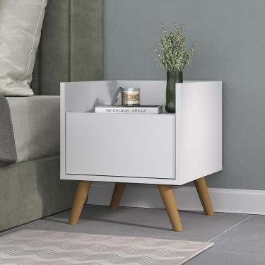 Imagem de Mesa De Cabeceira 40 Cm Com Pés Retrô Multimóveis Mp4041 Branca/Natural