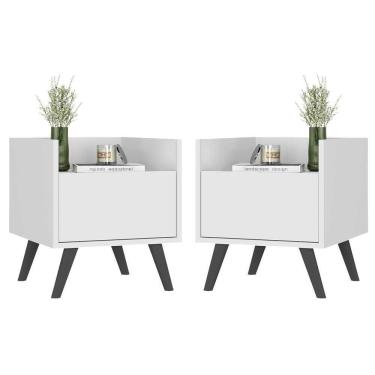 Imagem de Kit Com 2 Mesas De Cabeceira 40 Cm Com Pés Retrô Multimóveis Mp4044 Branca/Preta