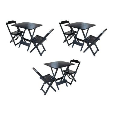 Imagem de Kit 3 Conjuntos De Mesa Dobravel Com 2 Cadeiras De Madeira 70X70 Para Restaurante E Bar - Preto